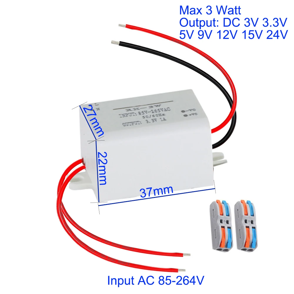 Imagem -02 - Módulo de Alimentação Mini Buck Led Isolado Tensão Estabilizada ac 110v 220v 230v para dc 3v 5v 9v 12v 15v 24v 3w