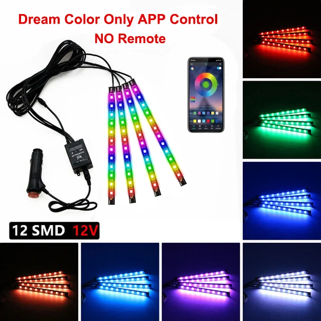 Neon LED interieur sfeerverlichting met draadloze APP-afstandsbediening, RGB auto-interieur stripverlichting, voetverlichting, achtergrondverlichting, decoratieve lampen