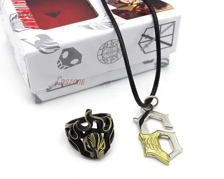 Anime Bleach Ring Necklace Set Cosplay Alloy Pendant Jewelry Accessory Set With Box Unisex Souvenir Gift