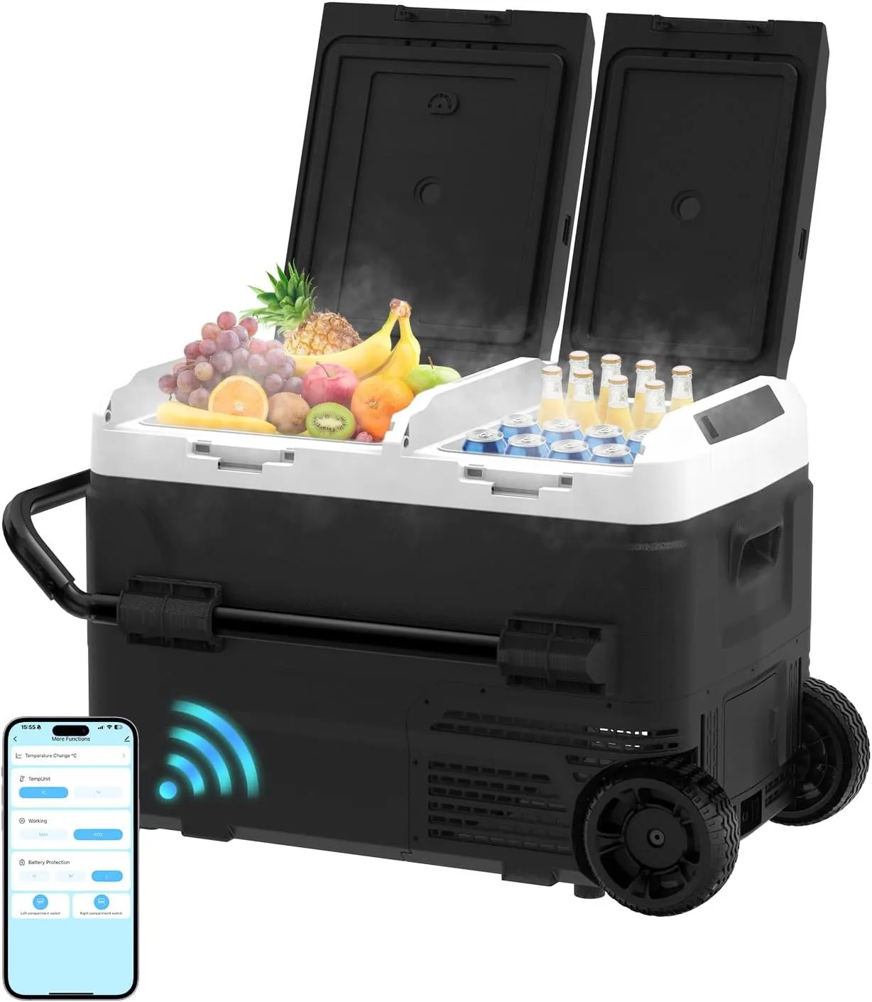 

12V Refrigerator - 42QT Dual Zone Electric Cooler with Wheels