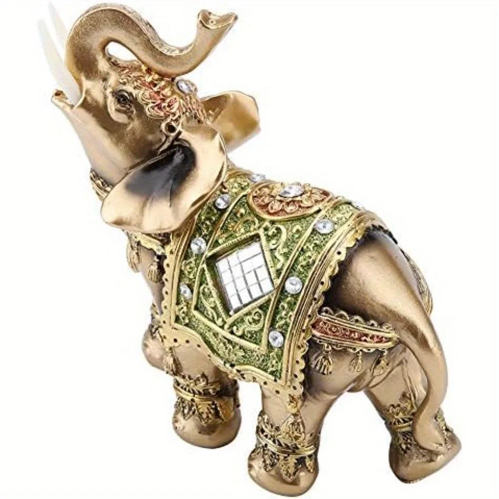 Green Elephant Lucky Feng Shui Statue Sculpture Chinese Feng Shui Wealth Lucky Elephant Figurine for  Office Living Room Decorat