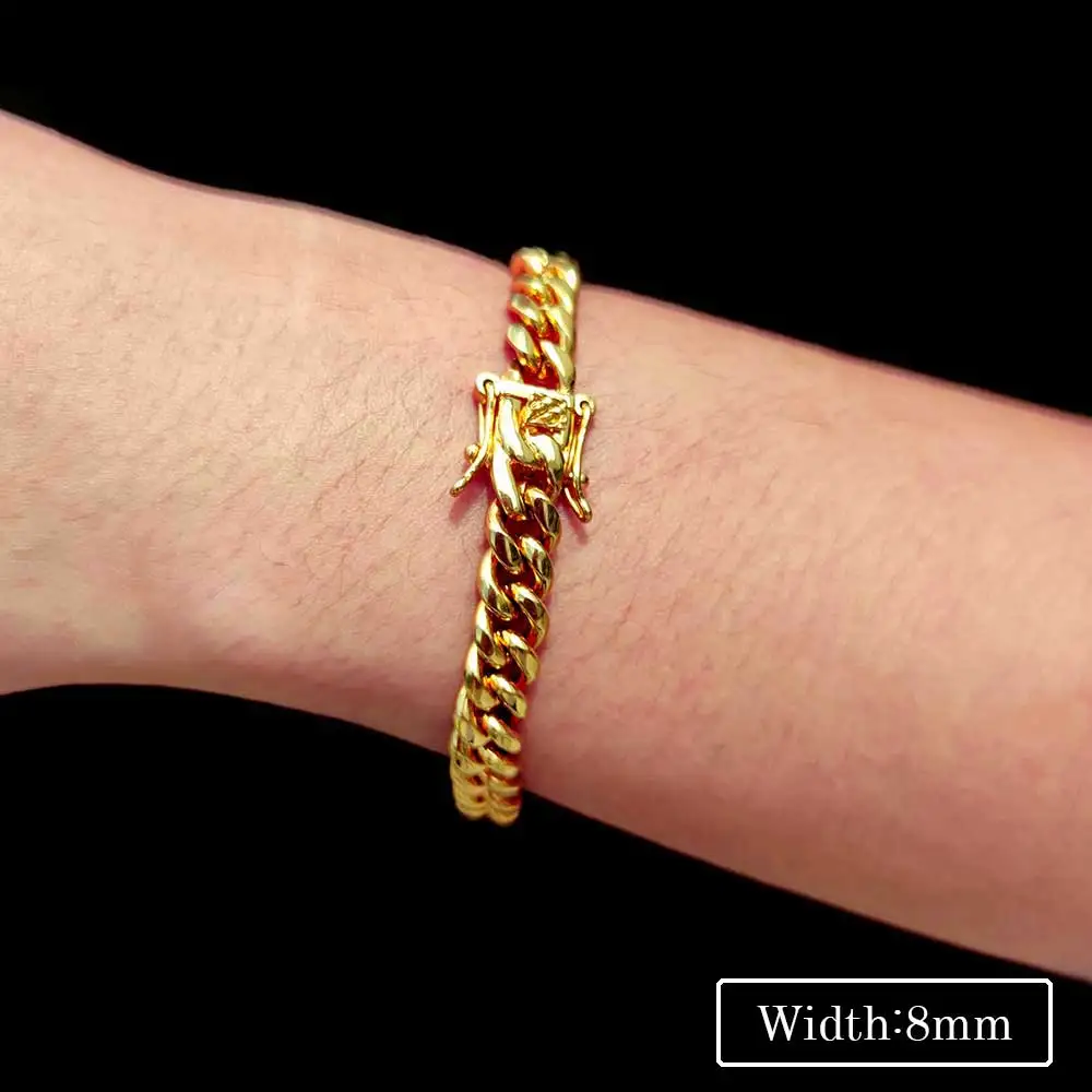 

Hip Hop Stainless Steel Jewelry 8mm 12mm Gold Plated Miami Cuban Chain Bracelet For Women/Men Gift