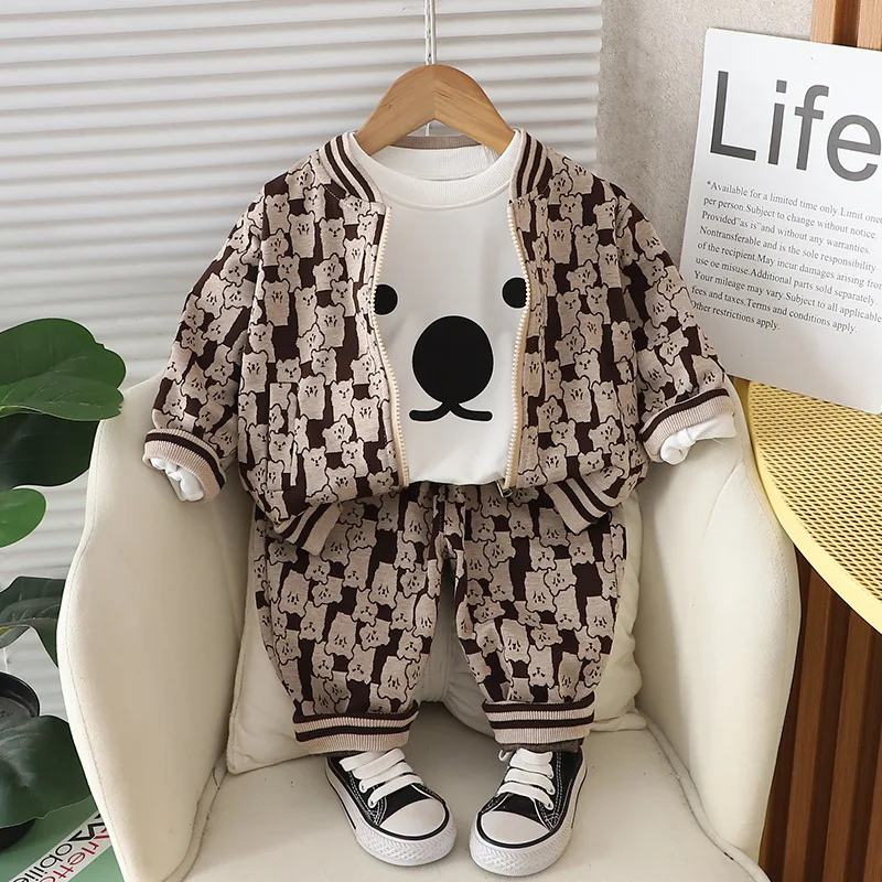 Baby Boys Designer Luxury Clothes 2024 Fall Lovely Cartoon Long Sleeve Hooded Jackets + T-shirts + Pants Kids Christmas Outfits