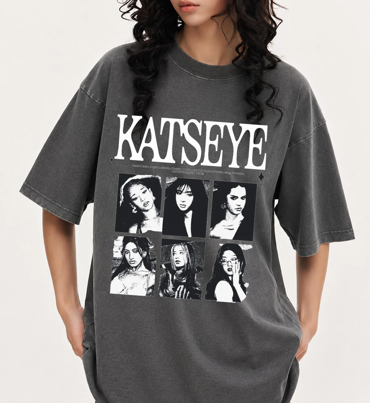 Katseye Aesthetic Washed T-shirt With Classic Kpop Girl Group Print Aesthetic Clothing Cotton Shirts For Women's Clothing