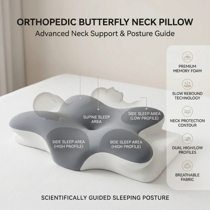 Solid Color Horn Pillow Butterfly Shape Memory Cotton Sleep Pillow Slow Rebound Neck Protection Soft Support Drak Grey
