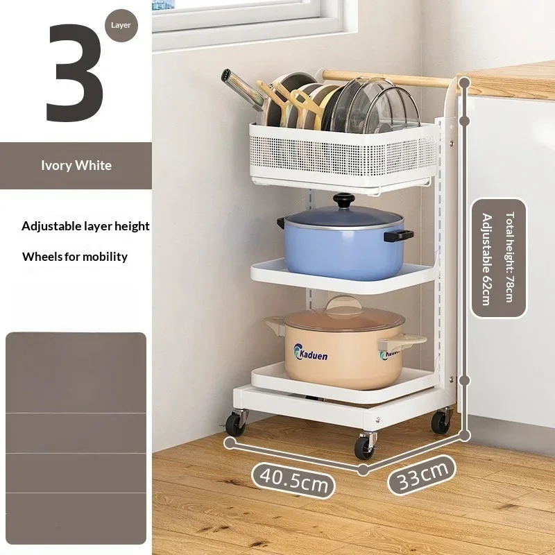 Kitchen Cart Rolling Kitchen Island Cart Adjustable Multi Tier Large Pot Rack Mobile Pan Storage Organizer Vegetable Basket