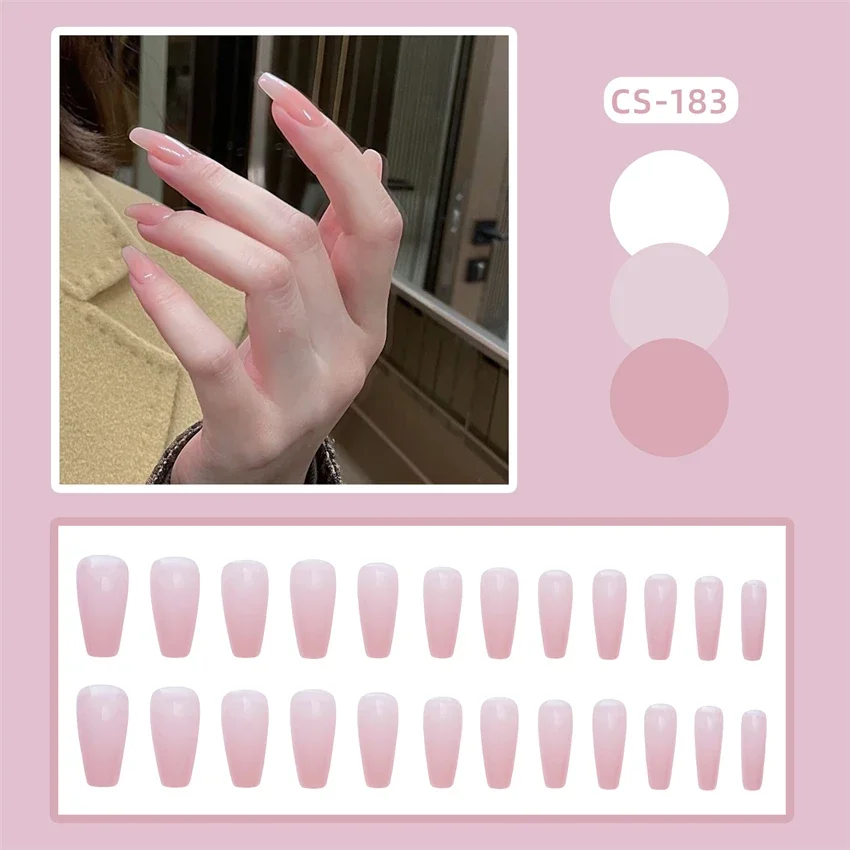 

24Pcs/Set Jelly Pink Fake Nail Clips Simple French Acrylic Wearing False Nails Full Cover Solid Colour Paste Press on Nails Tips