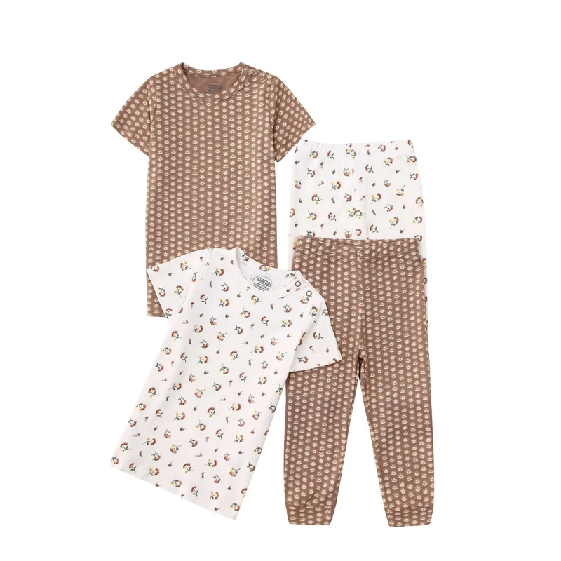 IYEAL Summer Baby Boys' Girls Pure Cotton Homewear Set 2026 Children's Cartoon Pattern Pajama 4 Piece Set
