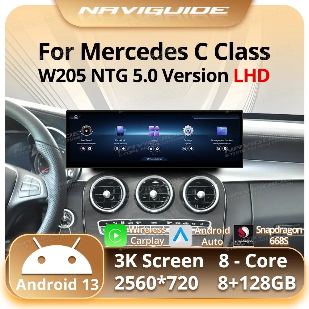 

NAVIGUIDE Android 13 14,9 "для Mercedes C Class W205 NTG 5,0 2015-2019, автомобильная мультимедийная система, беспроводная CarPlay Android Auto DSP
