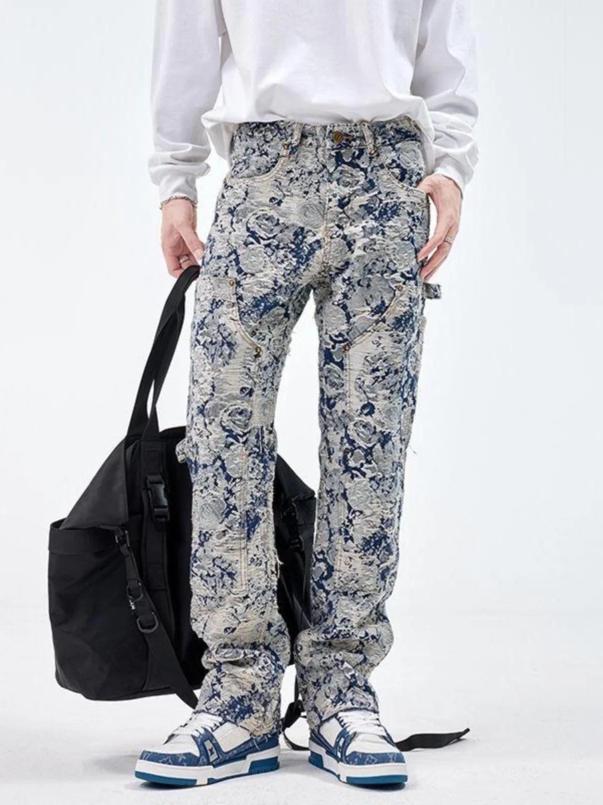 

Trendy Men's Jeans Straight Leg Loose Fit Autumn Winter High End Embroidery Pants Casual Wear Youth Popular Long Pants