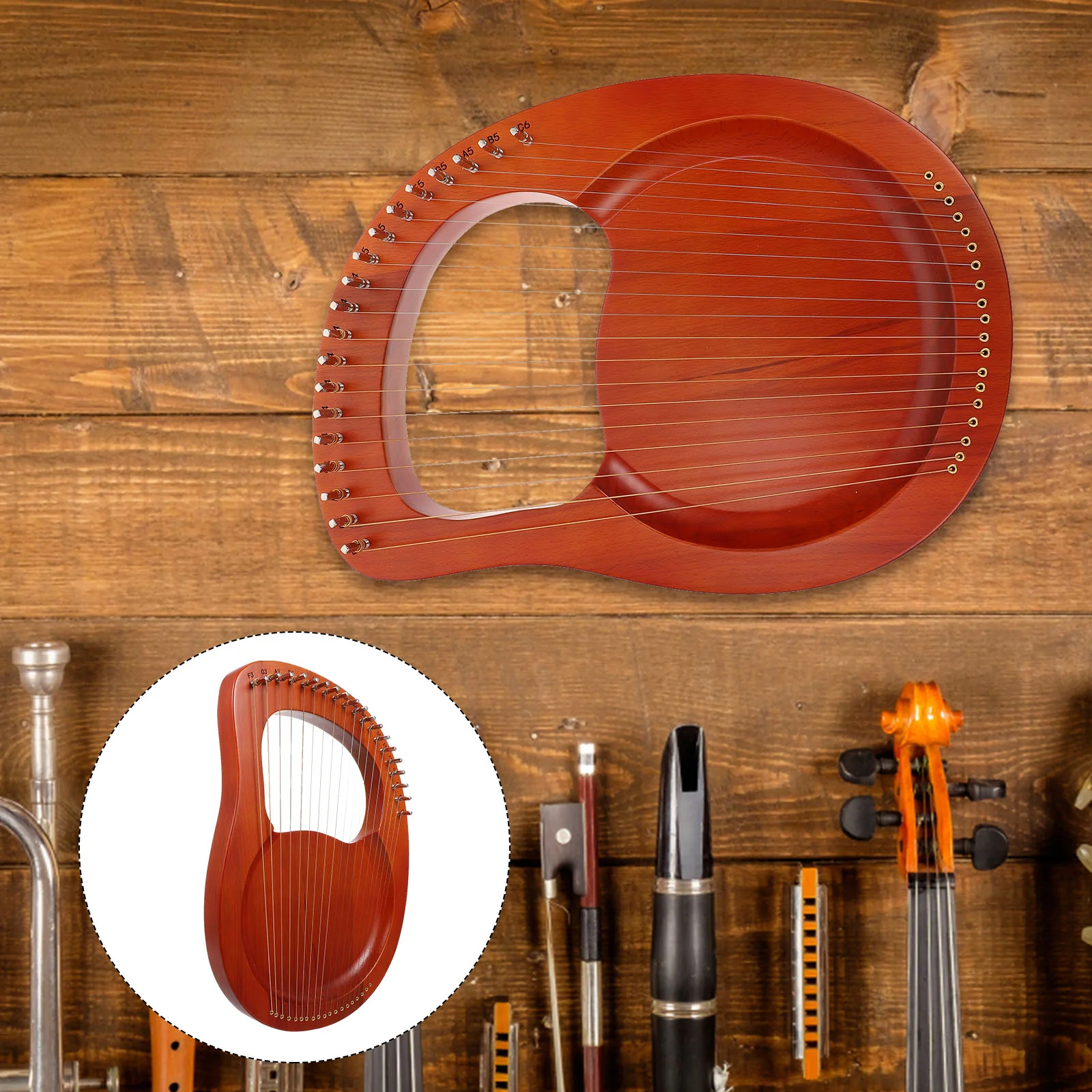 

19 String Lyre Handheld Harp Kids Musical Instruments Tuning Wood Ancient Style Wooden Child