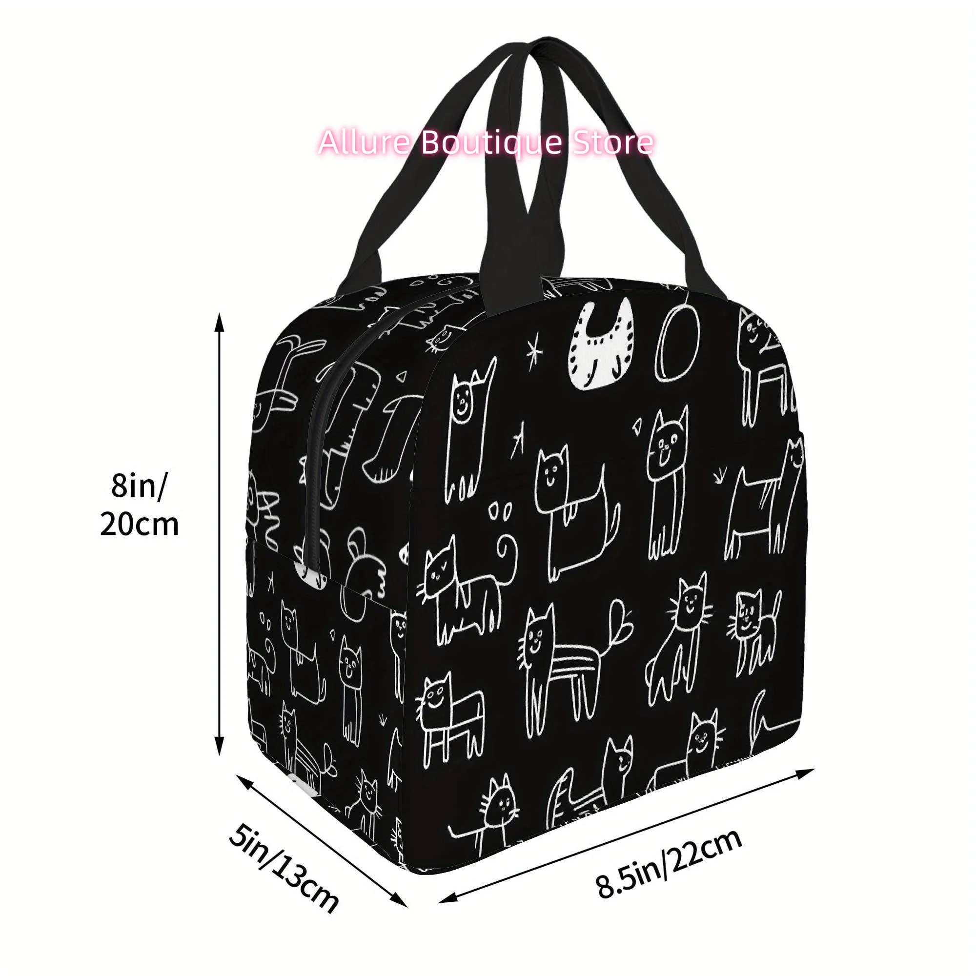 1pc Thermal Insulated Bag with Cute Cat Pattern - Black Background, Non-Food Contact Thermal Insulation for Hot/Cold Storage, Po