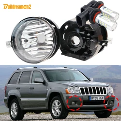 2 X Car Front Fog Light Assembly Lampshade + 21W H10 LED Bulb White For Jeep Grand Cherokee 2005 2006 2007 2008 2009 2010