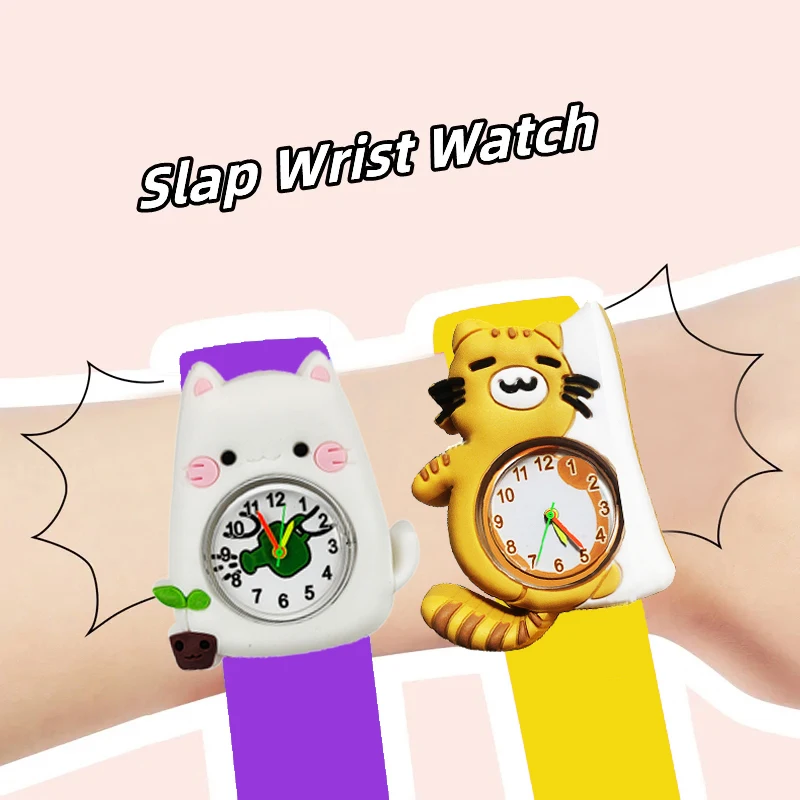 Gelbe Tiger Cartoon 3d süße Kinder Kinder Uhren Studenten Silikon Slap Bands Jungen Mädchen Quarz Armbanduhren Uhr Geschenke