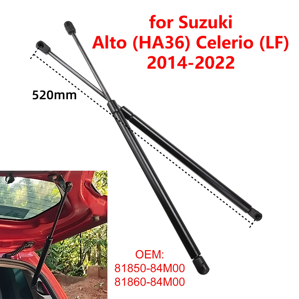 2 Stück 8185084M00 Auto-Heckklappen-Gasdruckfedern, Heckklappen-Hebestützen für Suzuki Alto HA36 Celerio LF 2014-2022 – Detail 1