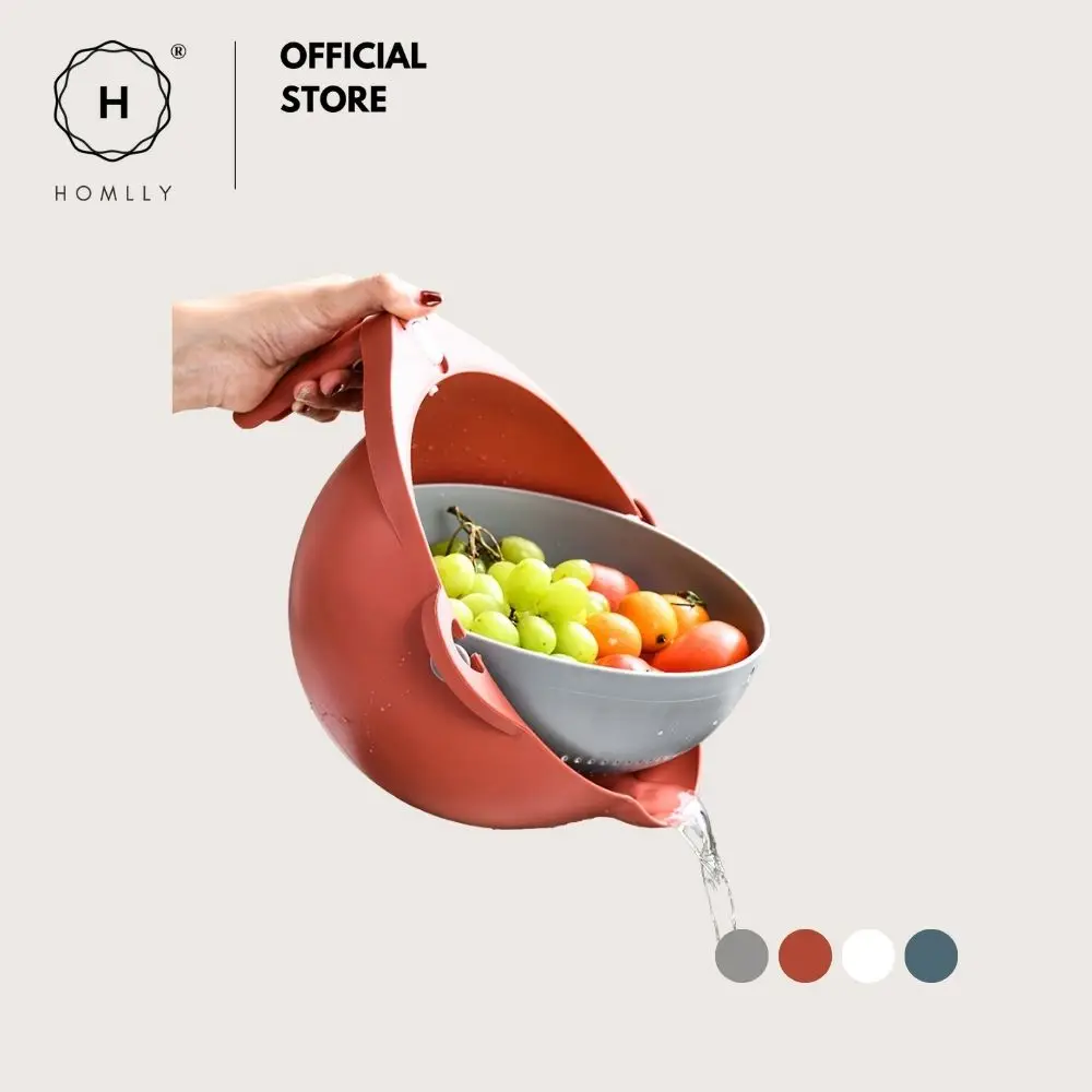 Homlly 2 in 1 Double layer Kitchen Utensils Draining Rotatable Vegetable Washing Strainer Colander Basket Bowl