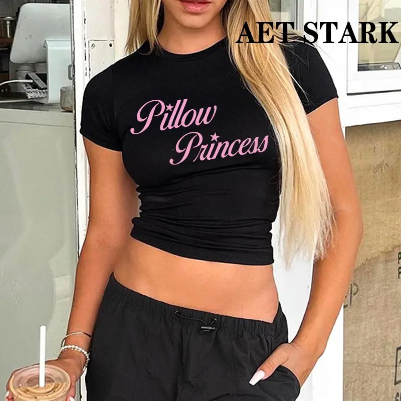 Women's Retro Letter Gothic T-shirt High Street Sexy Tees Harajuku Crop Top Short Sleeve Top Fairy Grunge Skinny Top Y2k Clothes