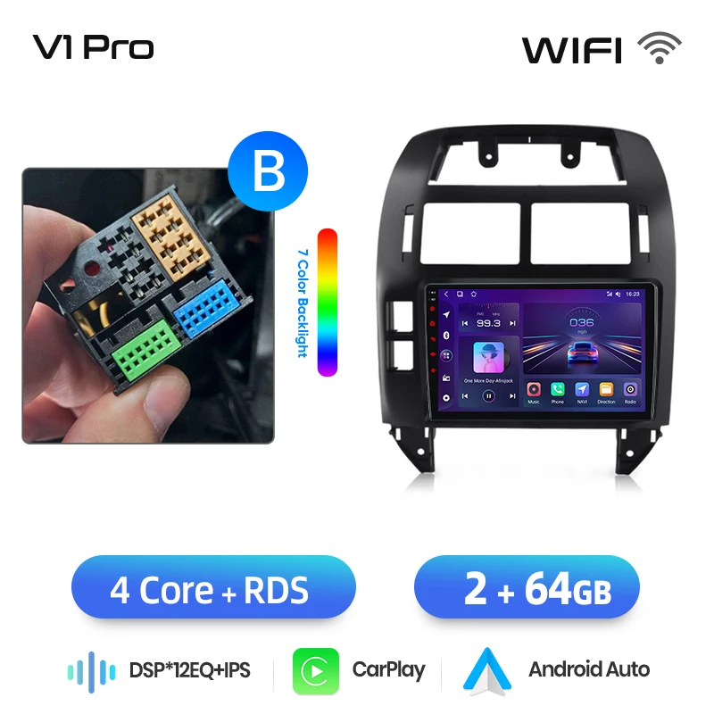 Junsun draadloze CarPlay Android Auto autoradio voor Volkswagen (VW) Polo Mk4 (Typ 9N/9N3) 2001-2009 met ingebouwde koelventilator, Android GPS navigatie, multimediaspeler, WiFi, DSP, RDS, BT, SWC,