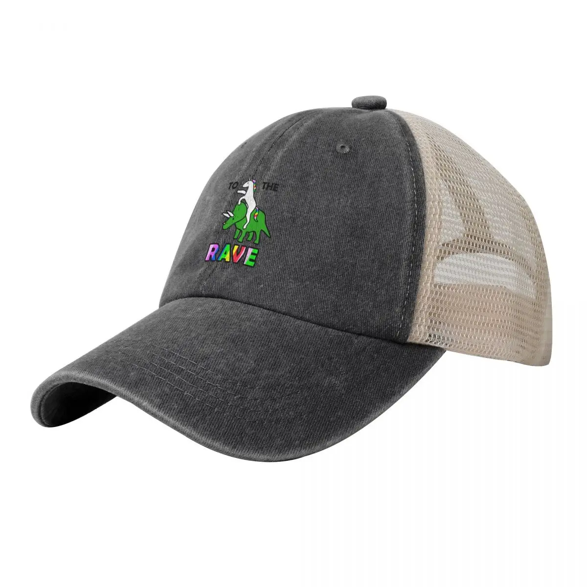 To The Rave! (Unicorn Riding Triceratops) Cowboy Mesh Baseball Cap Golf Hat Trucker Cap Caps For Women Men's