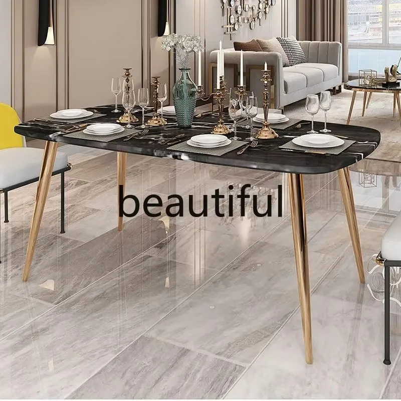 

Italian rock slab dining table Household dining table Modern simple aluminum alloy rectangular dining table
