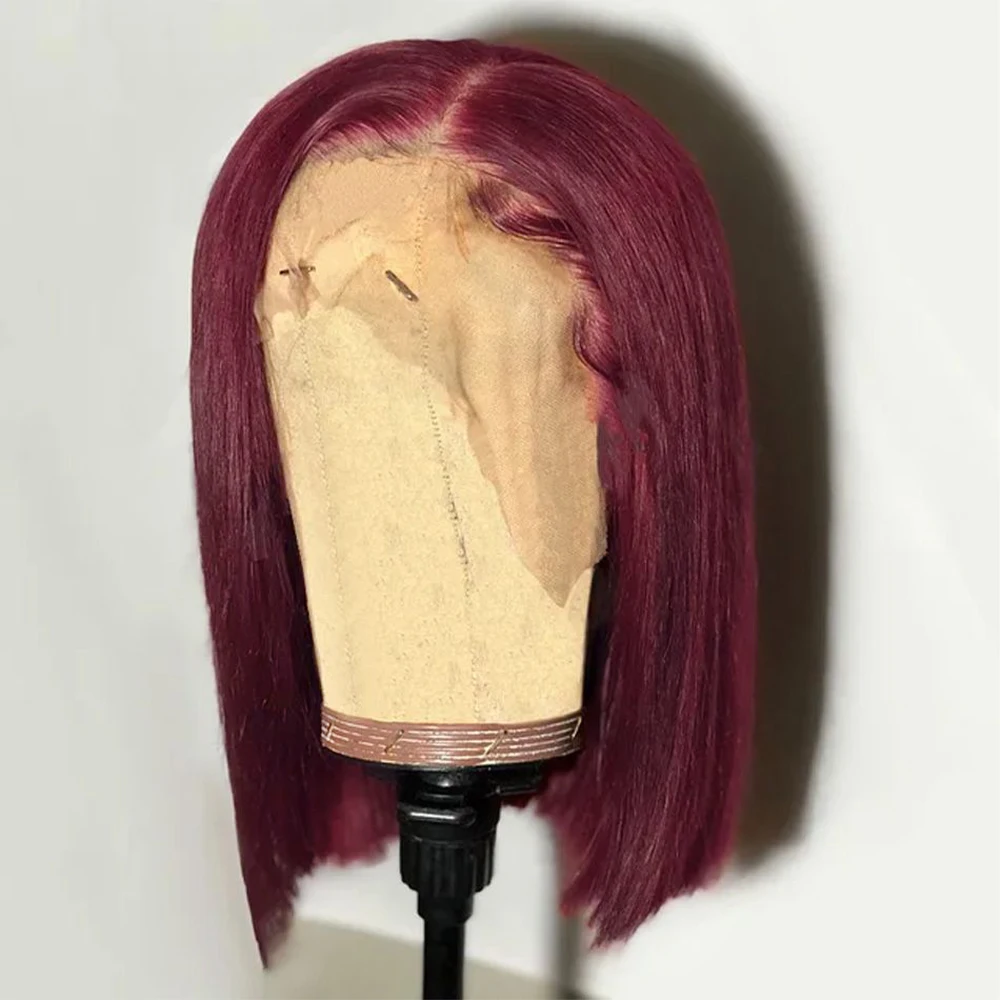 

99j Burgundy Bob Lace Front Wig 200 Density 99J Red Colored Straight Bob Wig Human Hair 13x4 Lace Frontal Short Human Hair Wigs