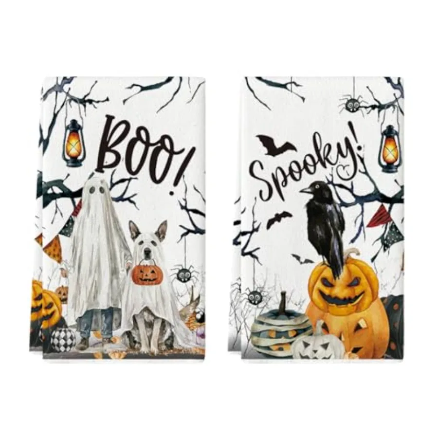 

Ghost Pumpkins Tree Dog Boo Halloween Kitchen Towels Dish Towels 18x26 Ih Spooky Crow Decoration Hand Towels Set of 2