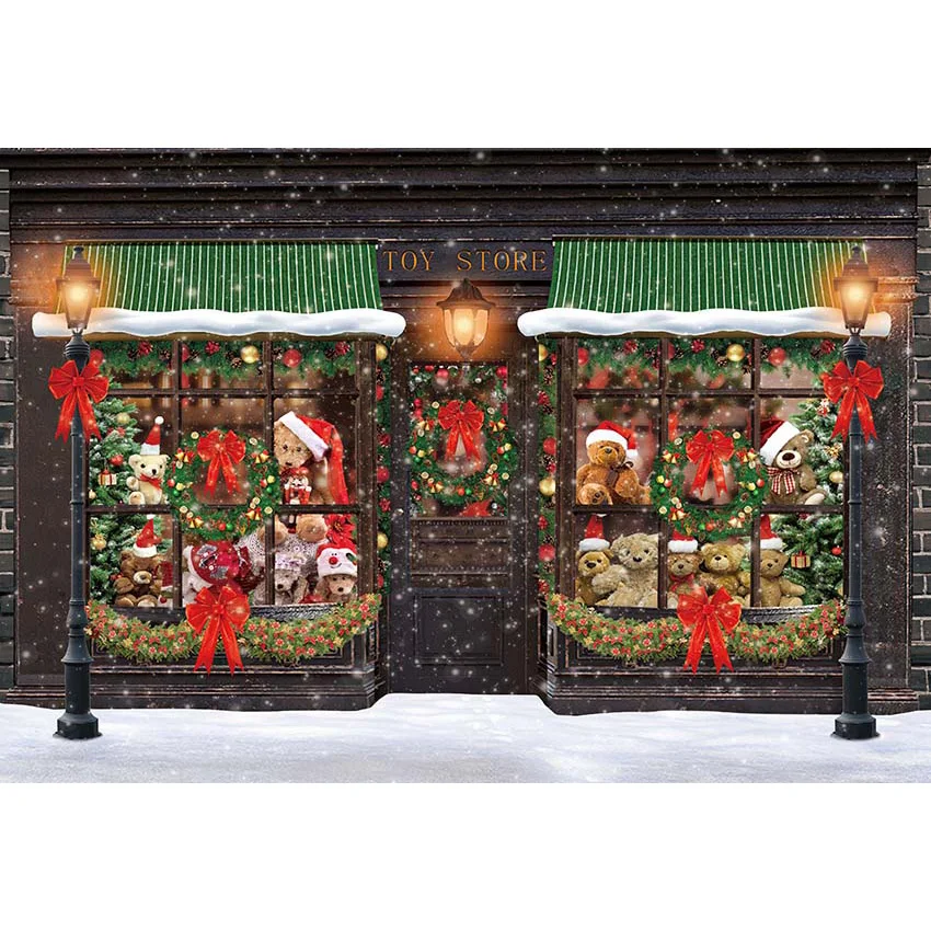 พื้นหลังการถ่ายภาพคริสต์มาสกลางแจ้งฤดูหนาว Toy Store ภาพฉากหลัง Snow Photo Studio Photo Props Photoczone