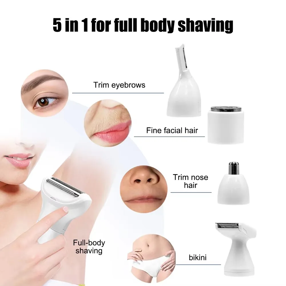 ماكينة حلاقة كهربائية للنساء 5in1 للعناية الحميمة للنساء الكل في واحد شعر الإبط خاص لتقليم شعر العانة والحلاقة