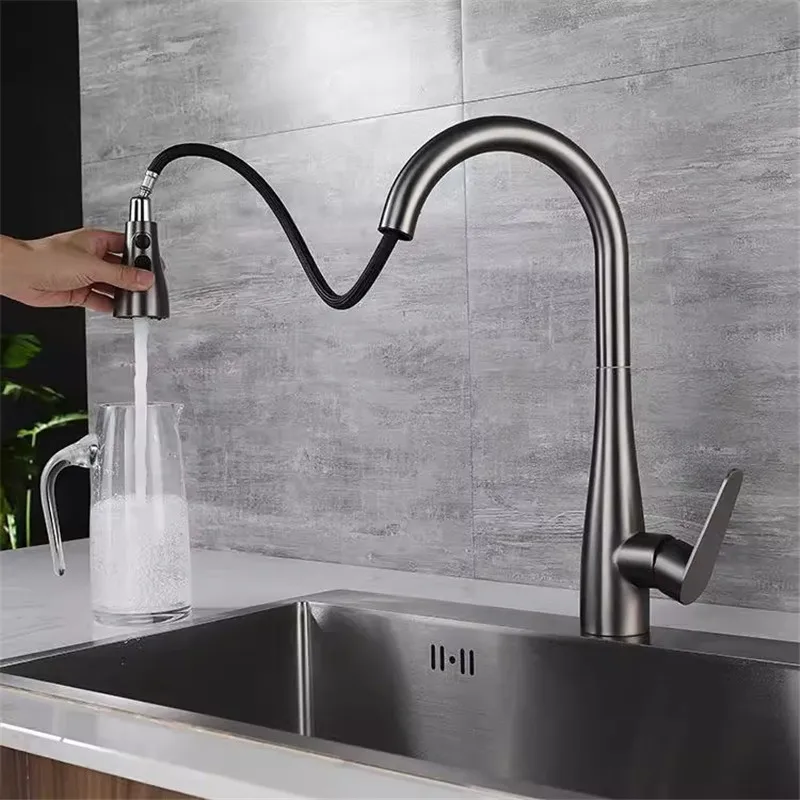 

Brushed Gold Pull Out Kitchen Faucet SUS304 Gray/Black Sink Faucet Mixer Tap rotation torneira cozinha mixer taps Kitchen Tap