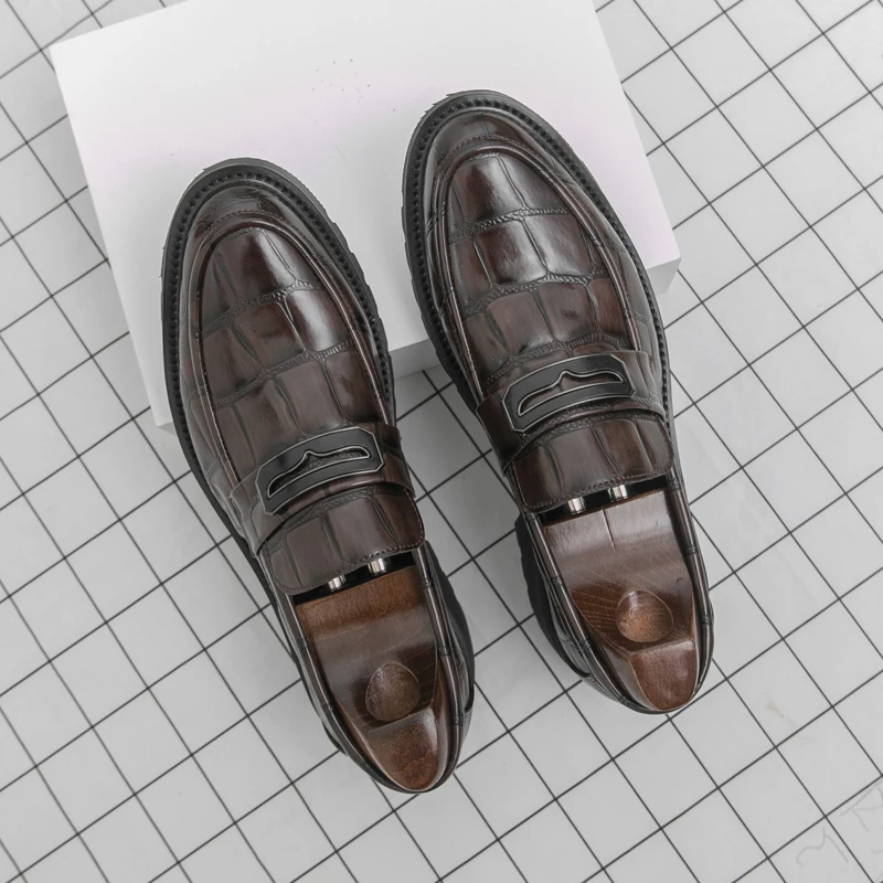 

New Men Spring Autumn Thick Soled Business Loafers European American Retro Height Increasing Personalized Casual Fashion Shoes