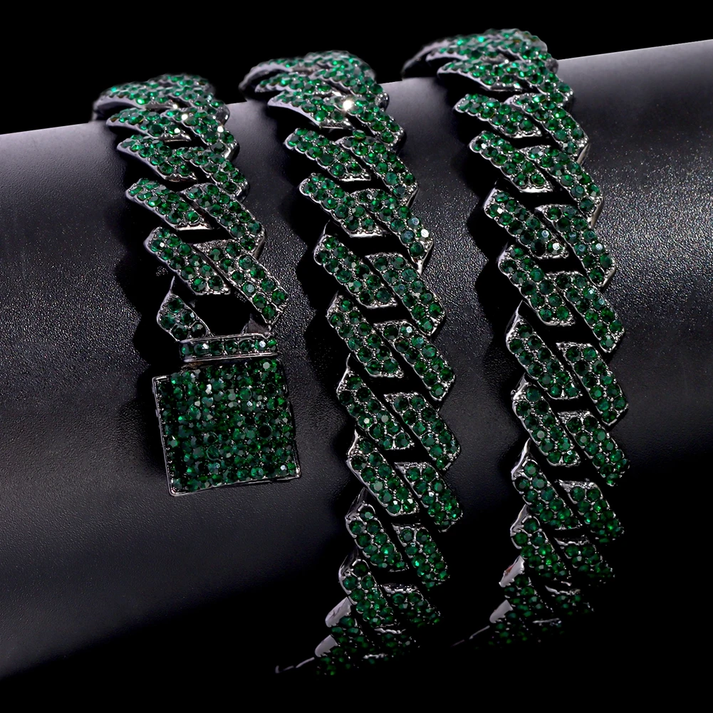 Kubanische Kettenkette für Männer und Frauen, grüne Strass-Iced-Out-Gliederkette, Hip-Hop-Schmuck – Detail 8