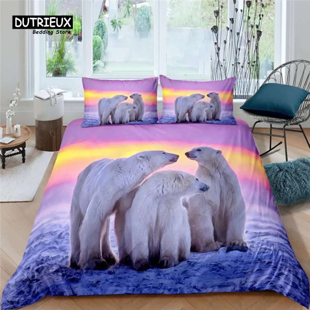 Home Living Luxury Polar Bear Print 2/3Pcs Soft Duvet Cover Set Queen Size and King Size Kids Bedding Set EU/US/AU Size