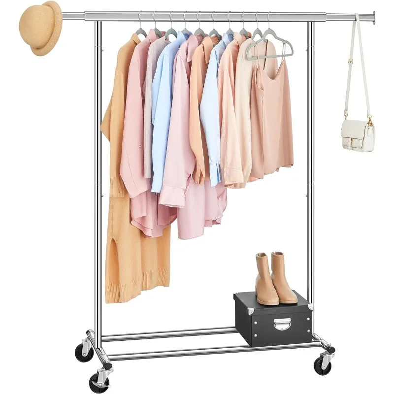 Clothes Rack with Wheels, Clothing Rack for Hanging Clothes,Garment Rack Heavy-Duty Portable, with Extendable Hanging Rail