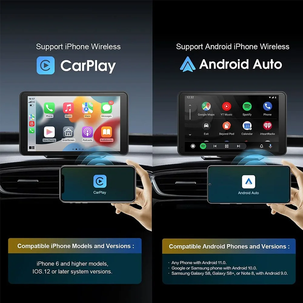 كاميرا مسجل القيادة 7 بوصة 4K Carplay ومشغل Android Auto الذكي مع شاشة سيارة للتحكم الصوتي