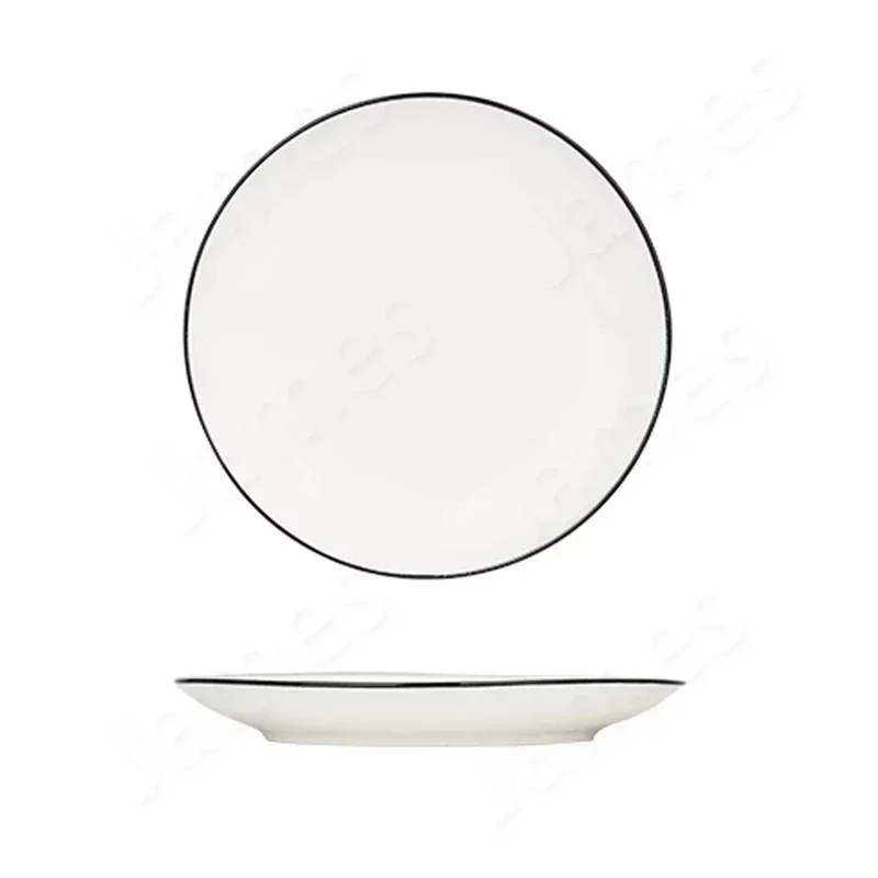 Simple Solid Color Dinner Plate Black Line Ceramic Plates Steak Pasta Dishes Cake Dessert Salad Tableware Household Use Plates