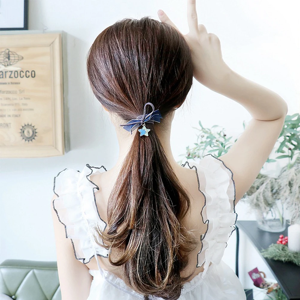

10 PCS Sky Rope Hair Ribbons Fashion Tie High Elasticity Ring Ponytail Holder Beading