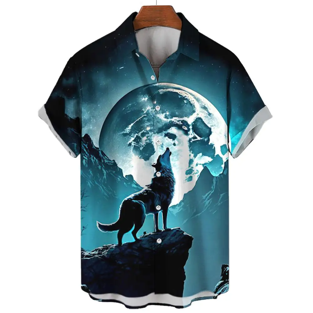 Stylish Short Sleeve Shirt For Men Wolf Graphic 3D Sublimation Oversize Men Shirts Casual Elegant  Summer Trendy  Men\'s Clothing