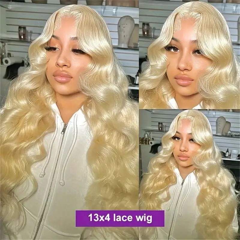 13X4 HD Lace Wig 150 Density 613 Blonde 28 Inches Body Wavy Colored Glueless Water Wave Human Hair Wigs