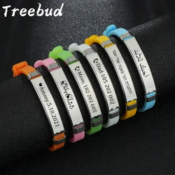 Treebud – Bracelets Anti-perte pour bébés enfants, gravure personnalisée du nom, de la Date et du numéro de téléphone, Bracelet en acier inoxydable et Silicone, bijoux cadeaux