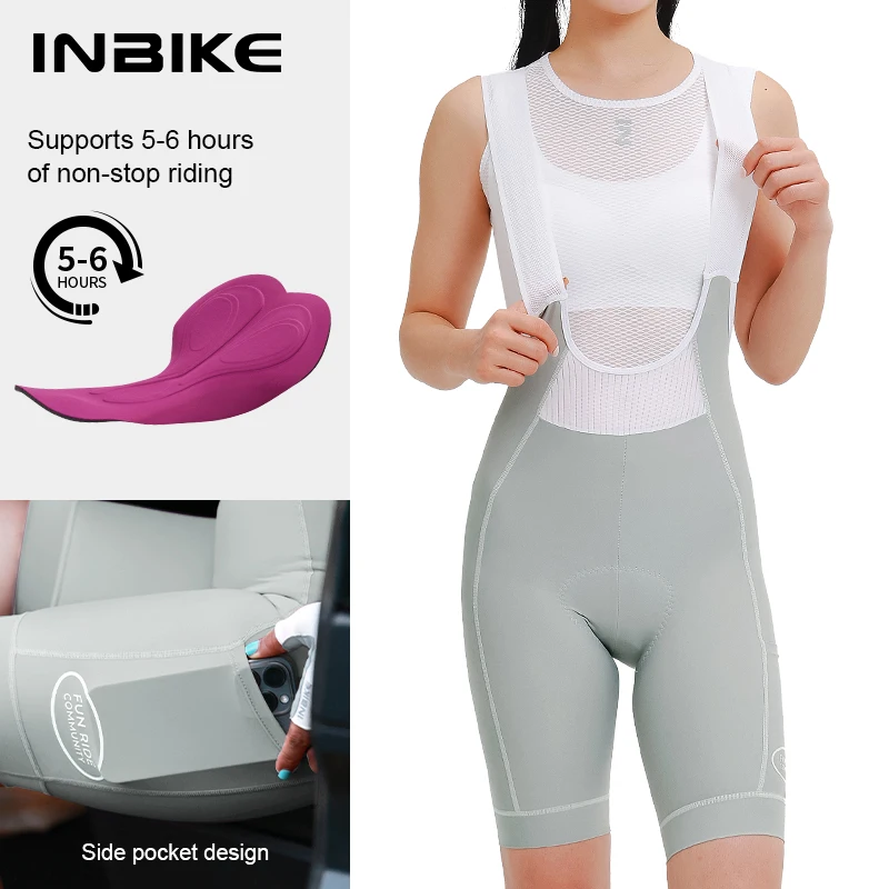 INBIKE Damen Radsport-Trägerhose, hoch taillierte Sommer-Fahrradshorts mit Riemen, stoßdämpfende Fahrradshorts, MTB-Fahrradbekleidung 3