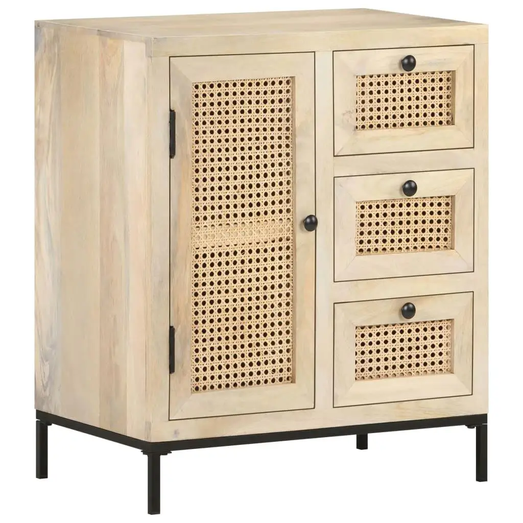 Stylish 23.6'' Solid Wood Sideboard with Natural Cane Design - 27.6'' Height, Chic Storage Solution