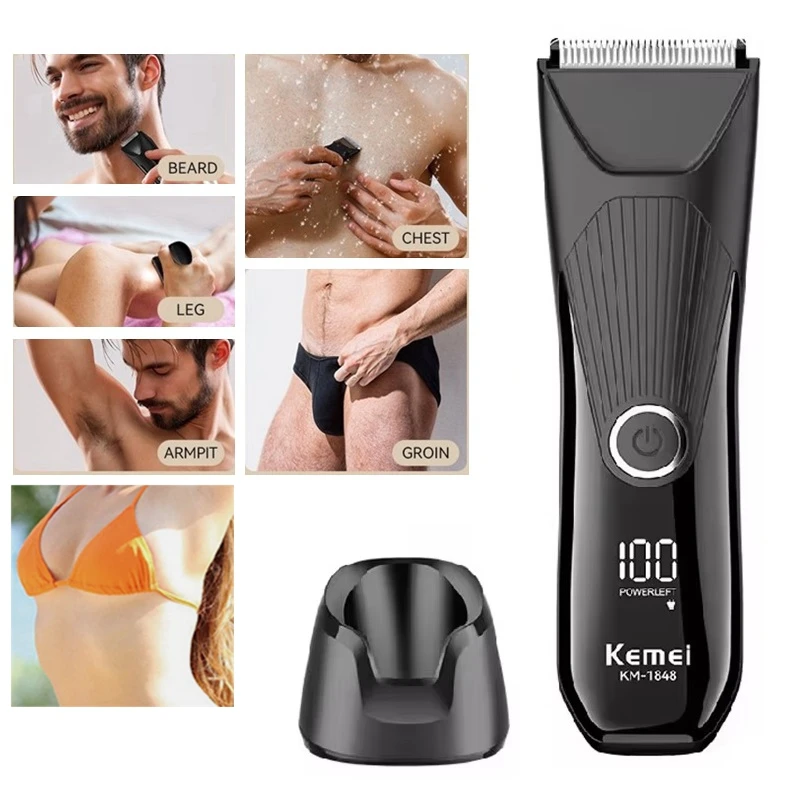 

Kemei триммер для волос на теле для мужчин и женщин, удаление волос в паху, электрический триммер для бороды, бикини, влажная и сухая грумер, бритва для лобковых ног