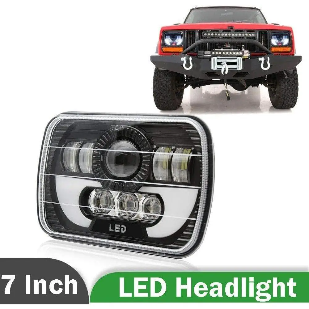 

12V LED Rectangular Headlight Projector Sealed Beam Replacement Hi/Lo Beam DRL for Jeep Wrangler Cherokee Toyota Ford E-150