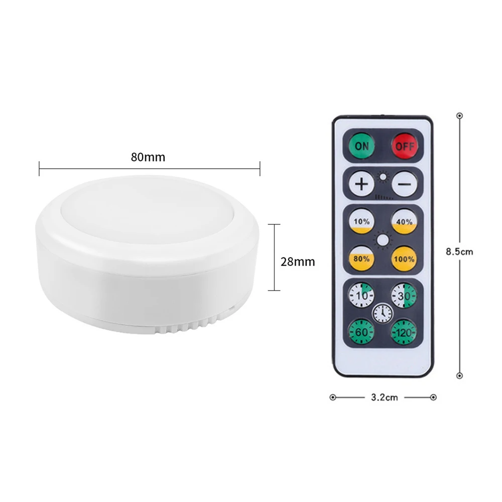 Led Puck Light 3000K Indoor Under Cabinet Lamp 80MM Battery Powered & Remote Controller for Study,Bedroom