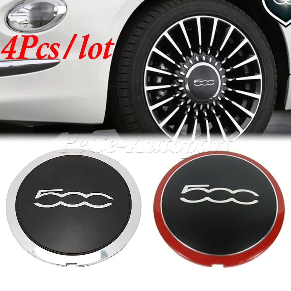 

4Pcs For Fiat 500 New 133mm Hubcap Wheels Centre Hub Caps 68078419AC 68078421AC 51884863 Silver/Red Dust Cover