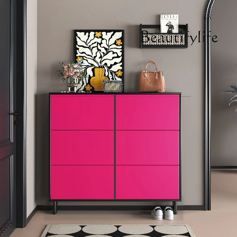 Color solid wood shoe cabinet baking paint, living room home door entrance locker complete customization
