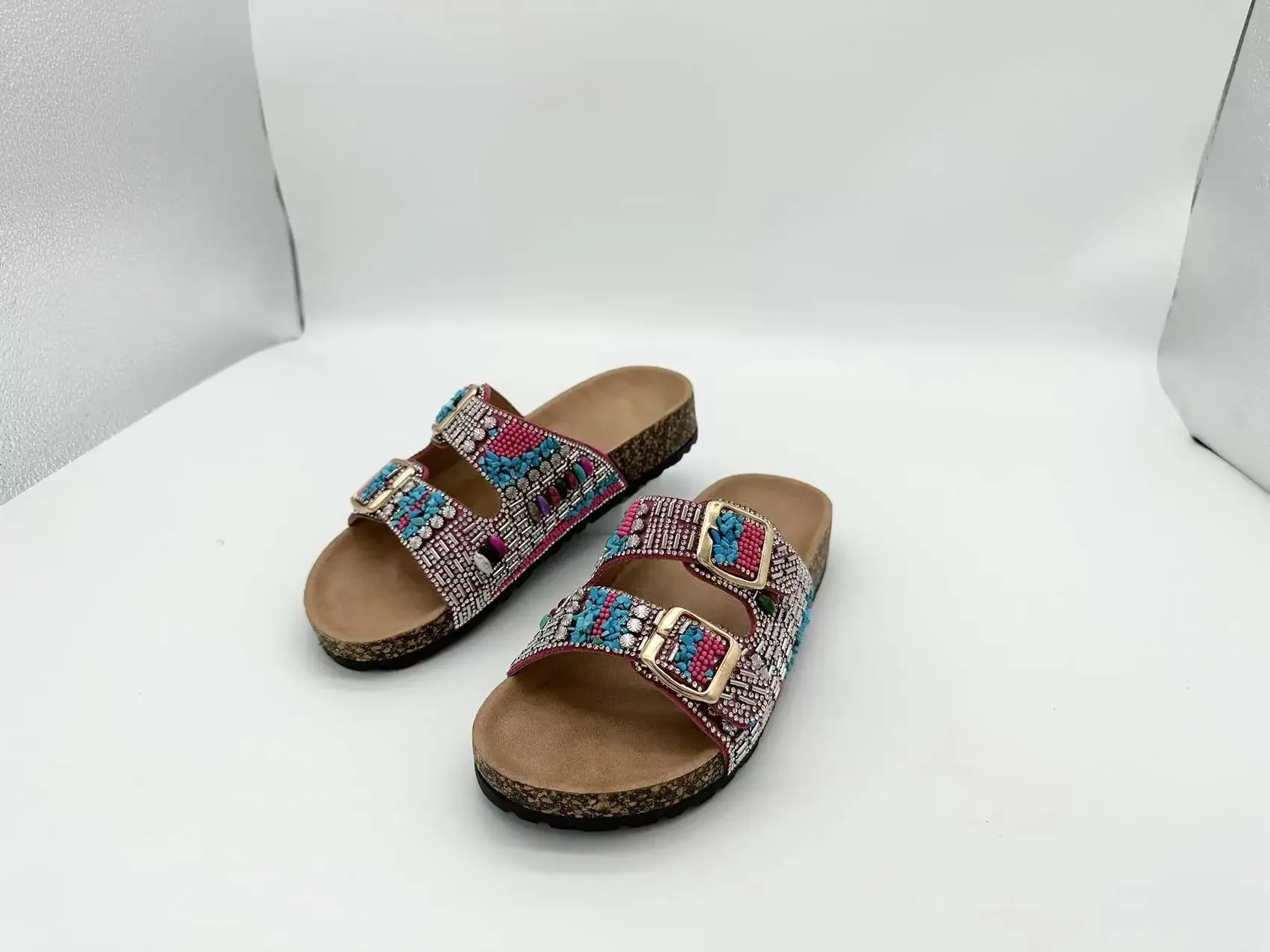 S788bf9cdbdfb4e24a75170ee0ca74693D Trendy Double Buckle Ethnic Cork Slippers for Fashionable Beach Days