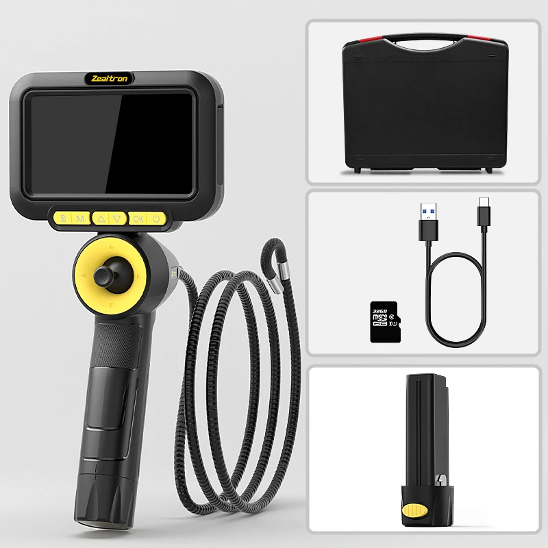 4-Way Articulating Endoscope Joystick Four Way 360° Steering Camera 5’’Screen Borescope 6.2MM Lens 32GB TF Card Battery Optional