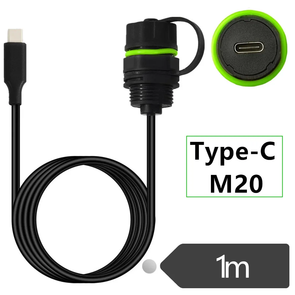 M20 IP68 Waterproof USB 3.1 Type C Extension Cable,10G USB Male to Female Pass Through Adapter Dashboard Flush Panel Mount Cord