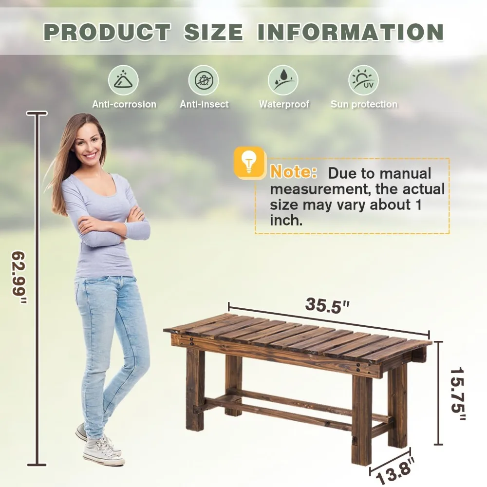 Gartenbank für den Außenbereich, 2-Personen-Terrassenbank aus Holz, wetterfeste, rückenfreie Außenbank, korrosionsbeständiger und rostfreier Garten
